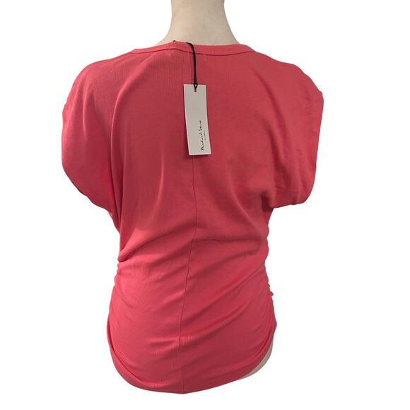 Michael Stars Pink Joni Power Shoulder Tee Ruched NWT Womens Size Small - Picture 5 of 7